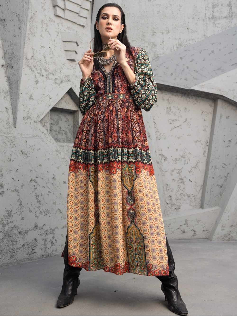 Anthropologie Bhanuni by Jyoti Judith Maxi Dress Ginger Orange Green - Size 6